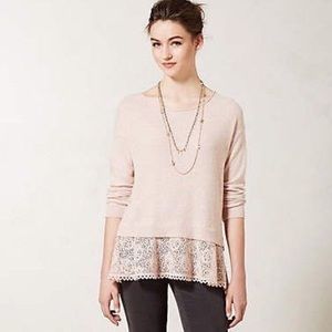 Anthropologie blush pink lace hem sweater